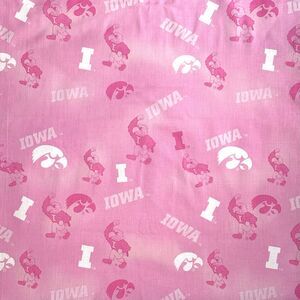 Vintage University Iowa Hawkeyes Pink Cotton Fabric Sykel IA 128 Quilting BTY